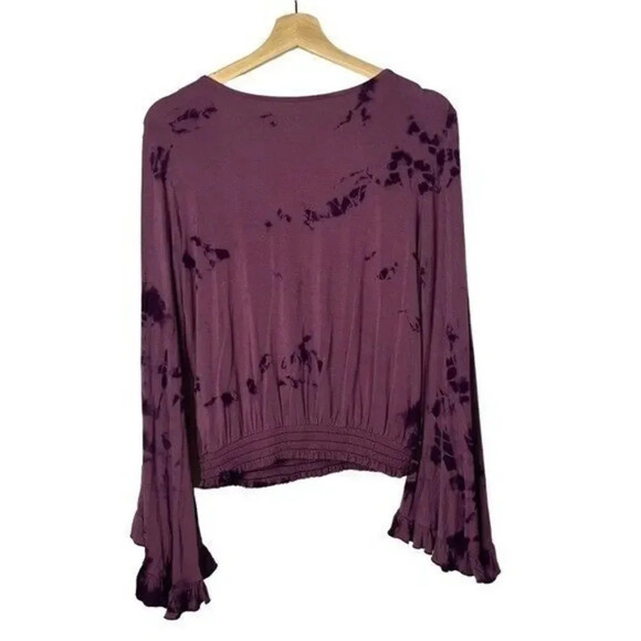 American Eagle AEO Purple Tie Dye Wrap Front Bell Sleeve Long Sleeve S - Picture 3 of 6